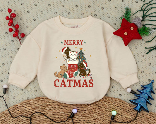 Vintage Cat Christmas Romper: Infant First Holiday Outfit Gift