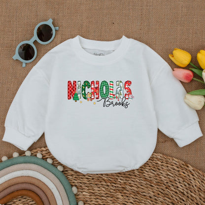 Personalized Nicholas Brooks Baby Romper, Festive Christmas Outfit, First Christmas Bodysuit, Holiday Baby Boy Clothes, Cheerful Toddler Romper 138