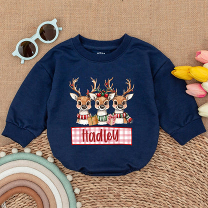 Custom Reindeer Baby Romper - Cute Winter Outfit for First Christmas