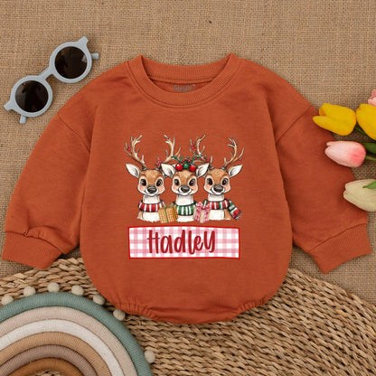 Custom Reindeer Baby Romper - Cute Winter Outfit for First Christmas