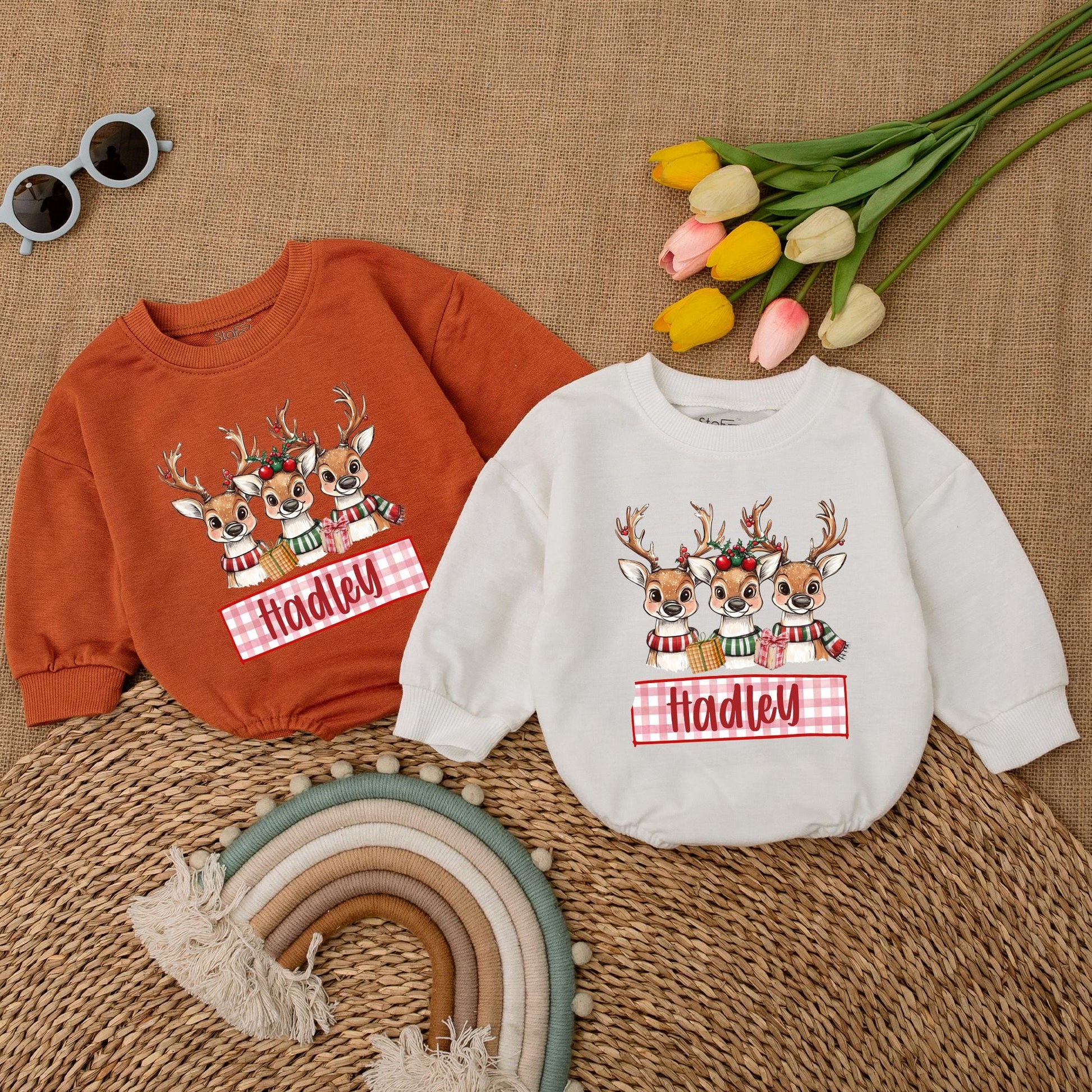 Custom Reindeer Baby Romper - Cute Winter Outfit for First Christmas