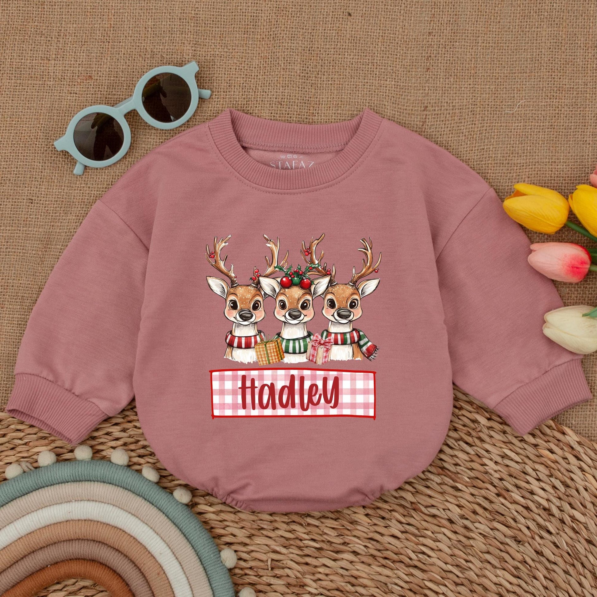 Custom Reindeer Baby Romper - Cute Winter Outfit for First Christmas