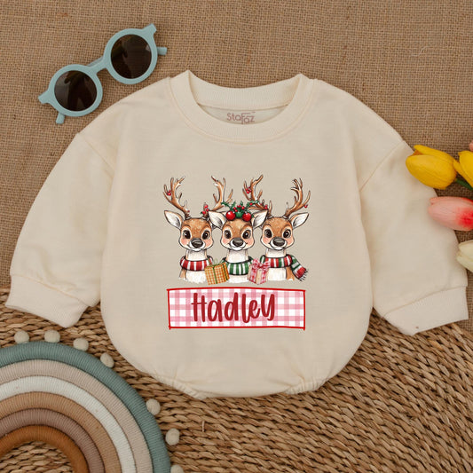 Custom Reindeer Baby Romper - Cute Winter Outfit for First Christmas