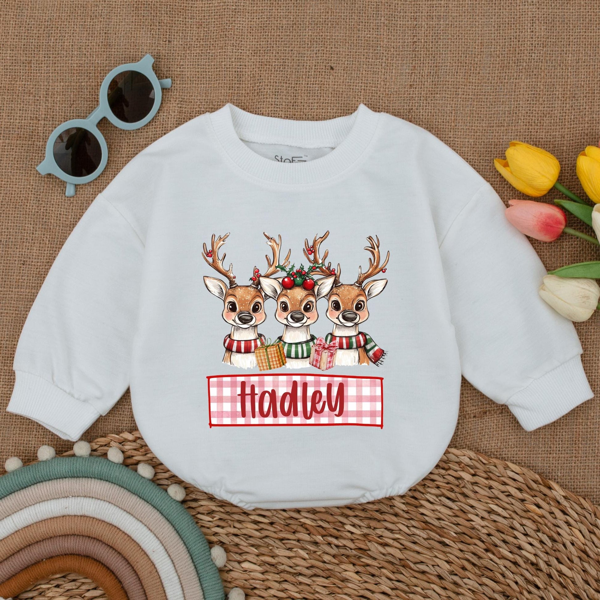 Custom Reindeer Baby Romper - Cute Winter Outfit for First Christmas
