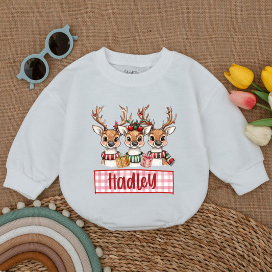 Custom Reindeer Baby Romper - Cute Winter Outfit for First Christmas