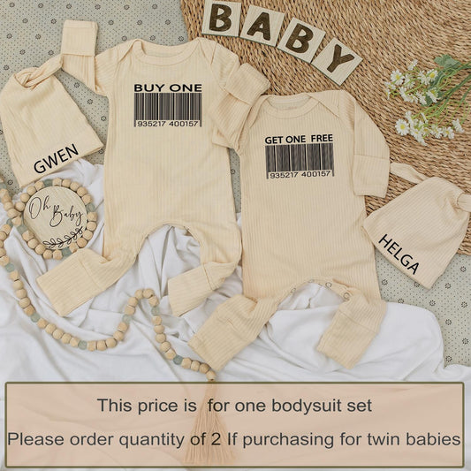 Buy One Get One Twin Baby Bodysuit and Hat Set Cute Best Friend Newborn Twin Gift Gwen Helga Barcode Humor