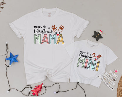 Matching Mama and Mini Reindeer Shirts, Vintage Christmas Pajamas
