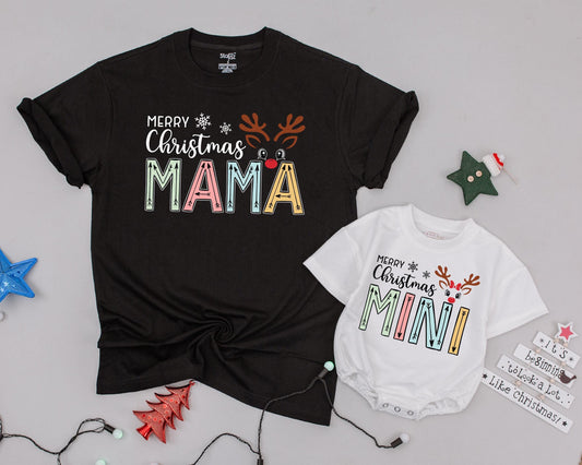 Matching Mama and Mini Reindeer Shirts, Vintage Christmas Pajamas