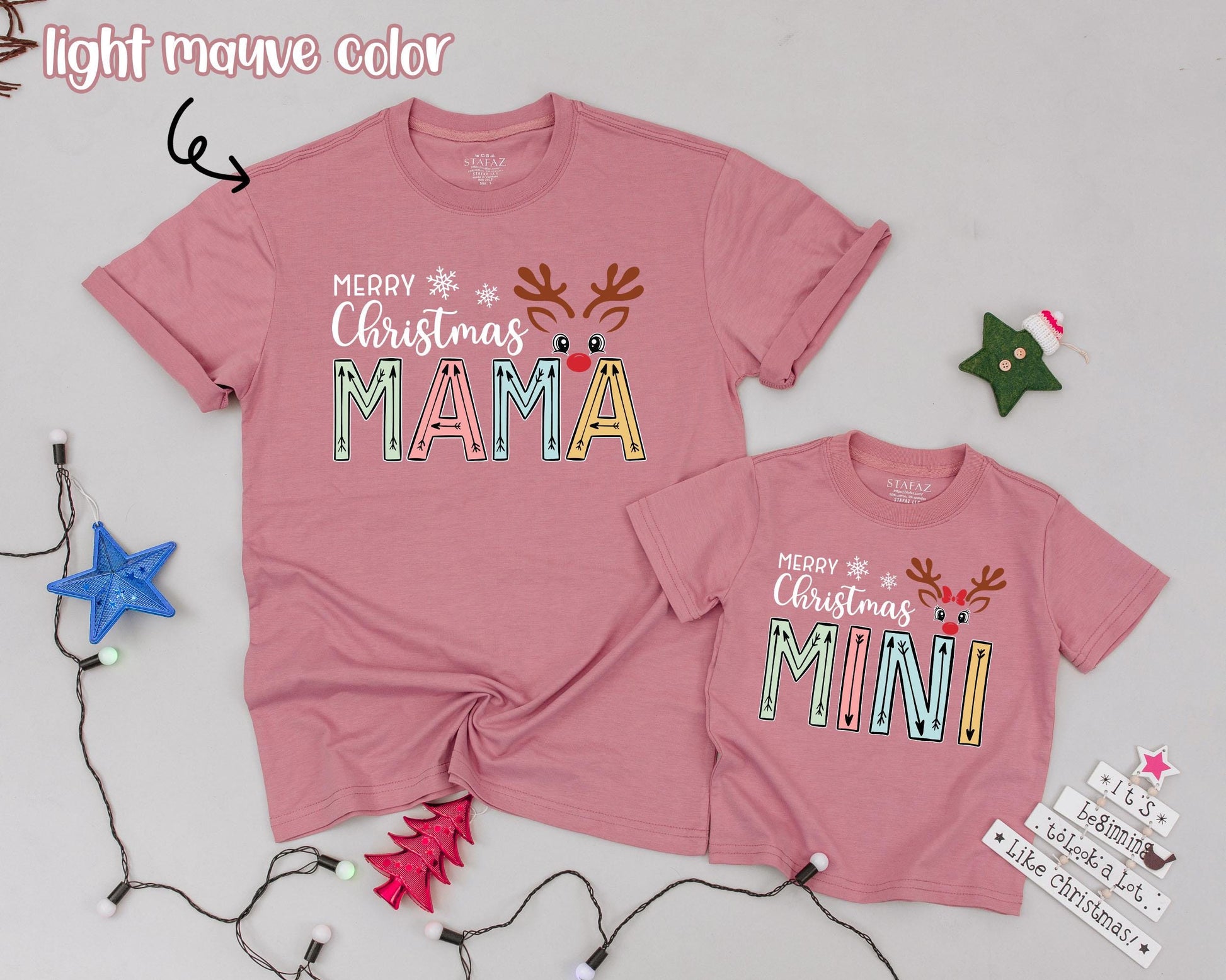 Matching Mama and Mini Reindeer Shirts, Vintage Christmas Pajamas