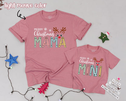 Matching Mama and Mini Reindeer Shirts, Vintage Christmas Pajamas