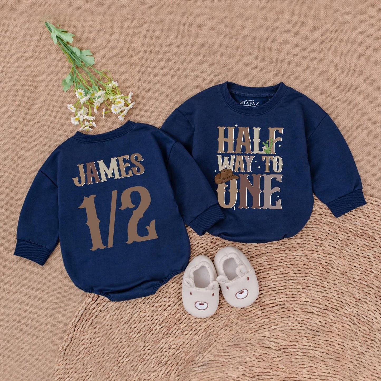 Western 1/2 Birthday Romper: 6-Month Half Birthday Baby Outfit