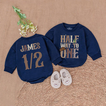 Western 1/2 Birthday Romper: 6-Month Half Birthday Baby Outfit