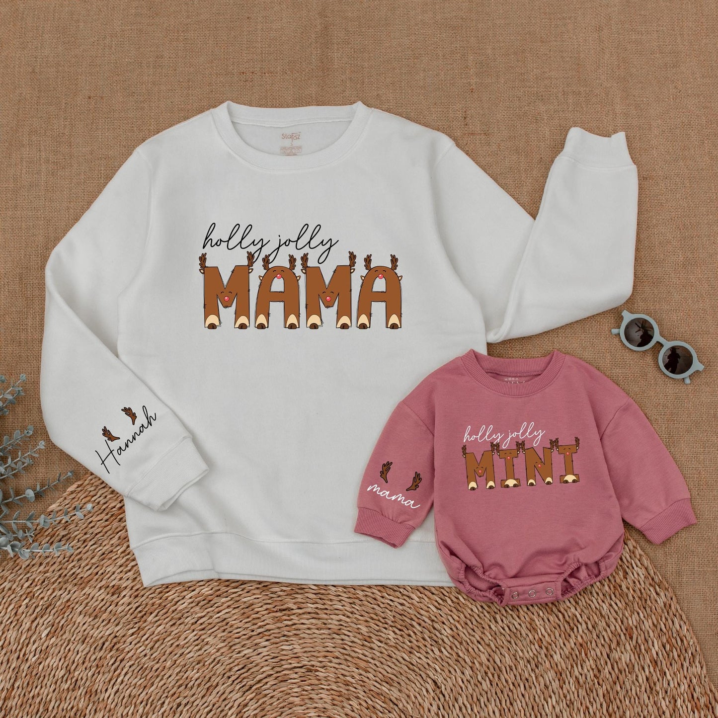 Matching Christmas Reindeer Sweatshirts for Moms and Kids