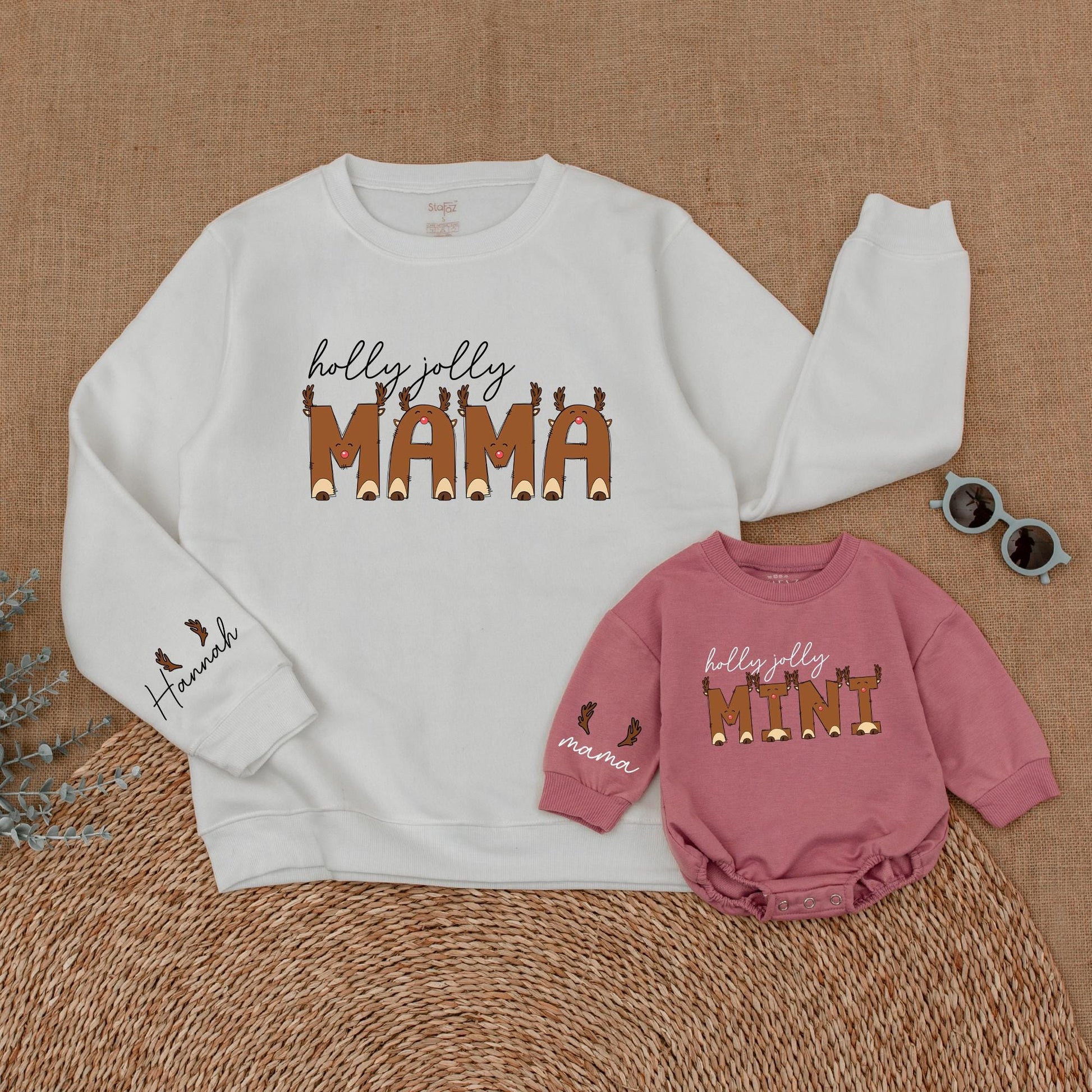 Matching Christmas Reindeer Sweatshirts for Moms and Kids