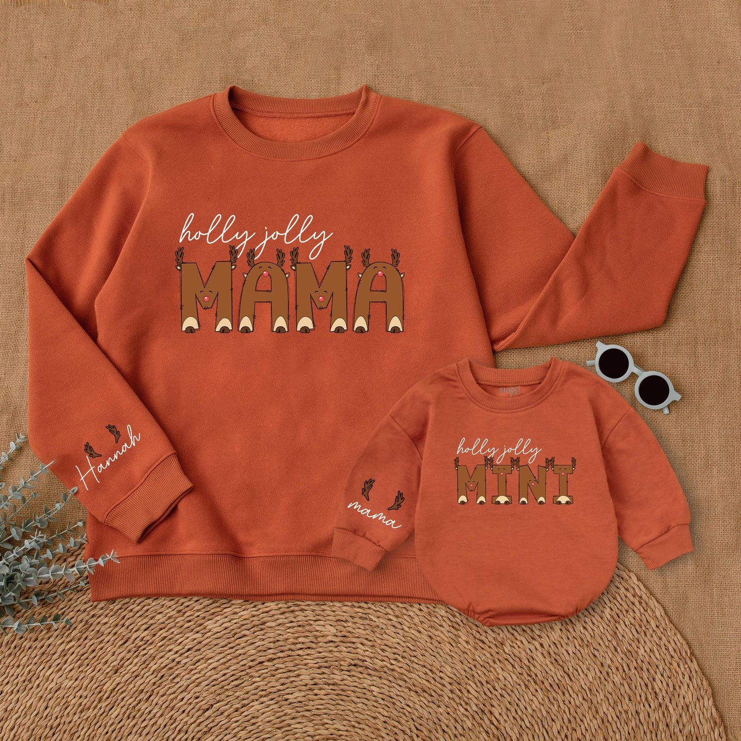Matching Christmas Reindeer Sweatshirts for Moms and Kids