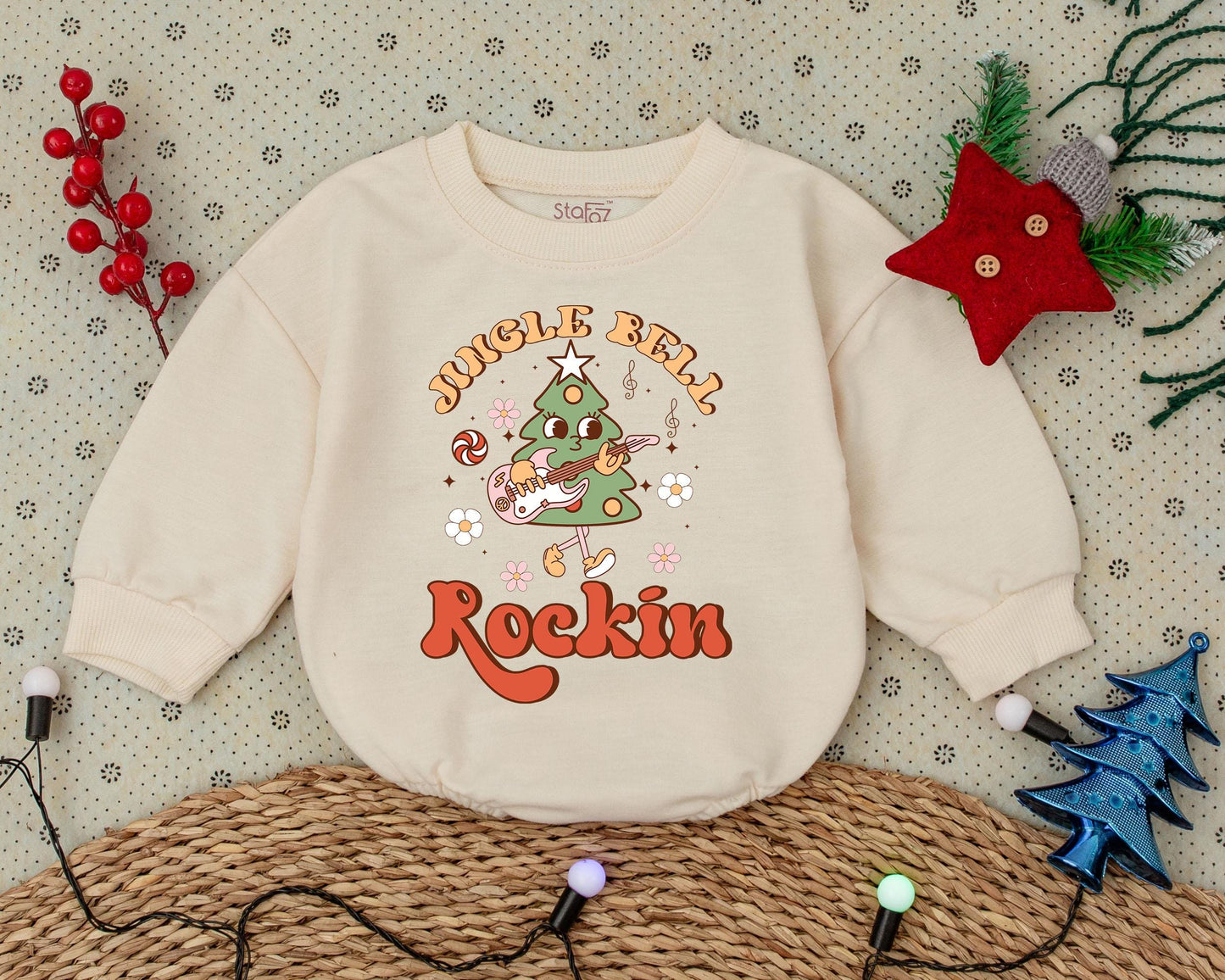 Vintage Christmas Romper, First Festive Outfit for Toddlers