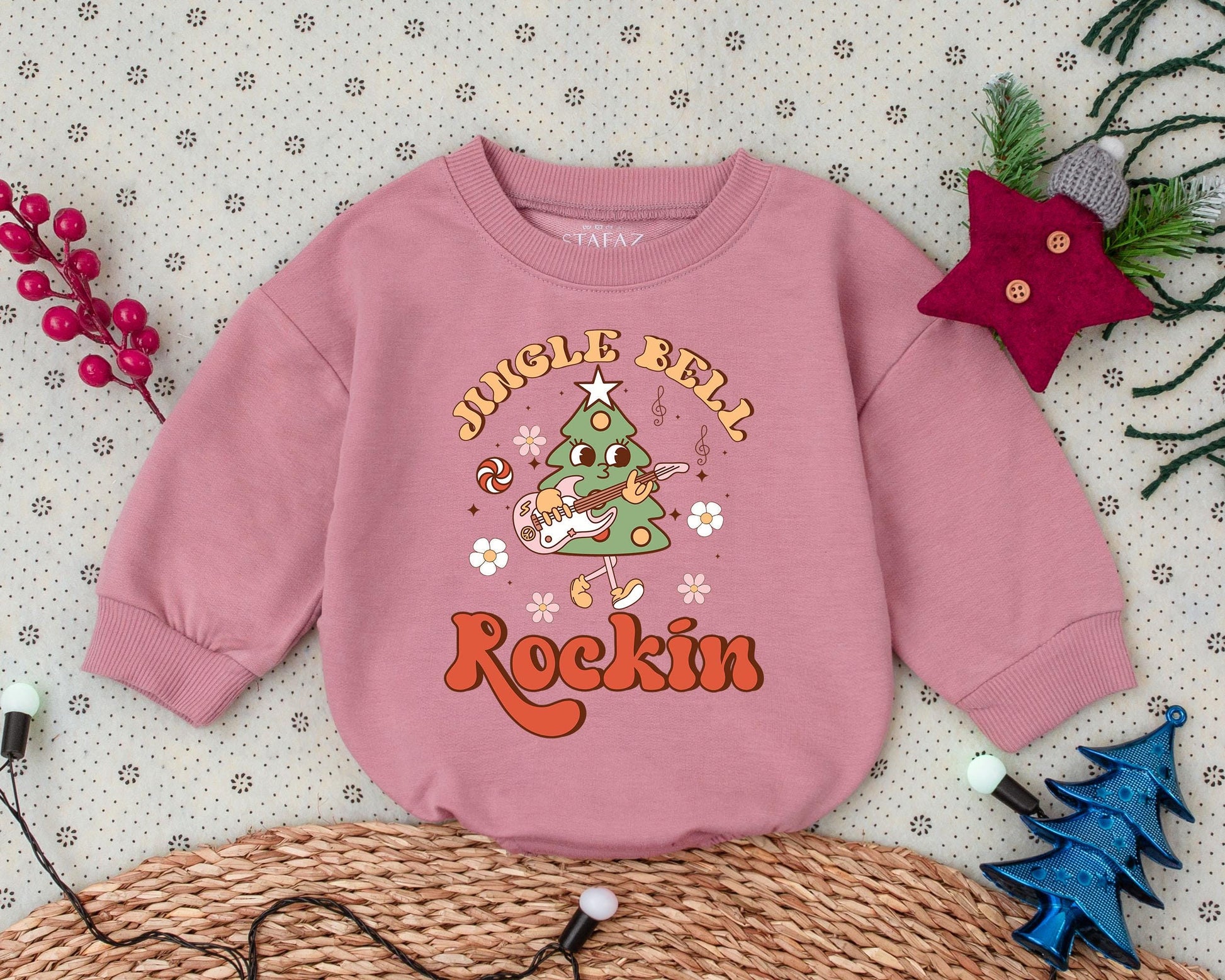 Vintage Christmas Romper, First Festive Outfit for Toddlers