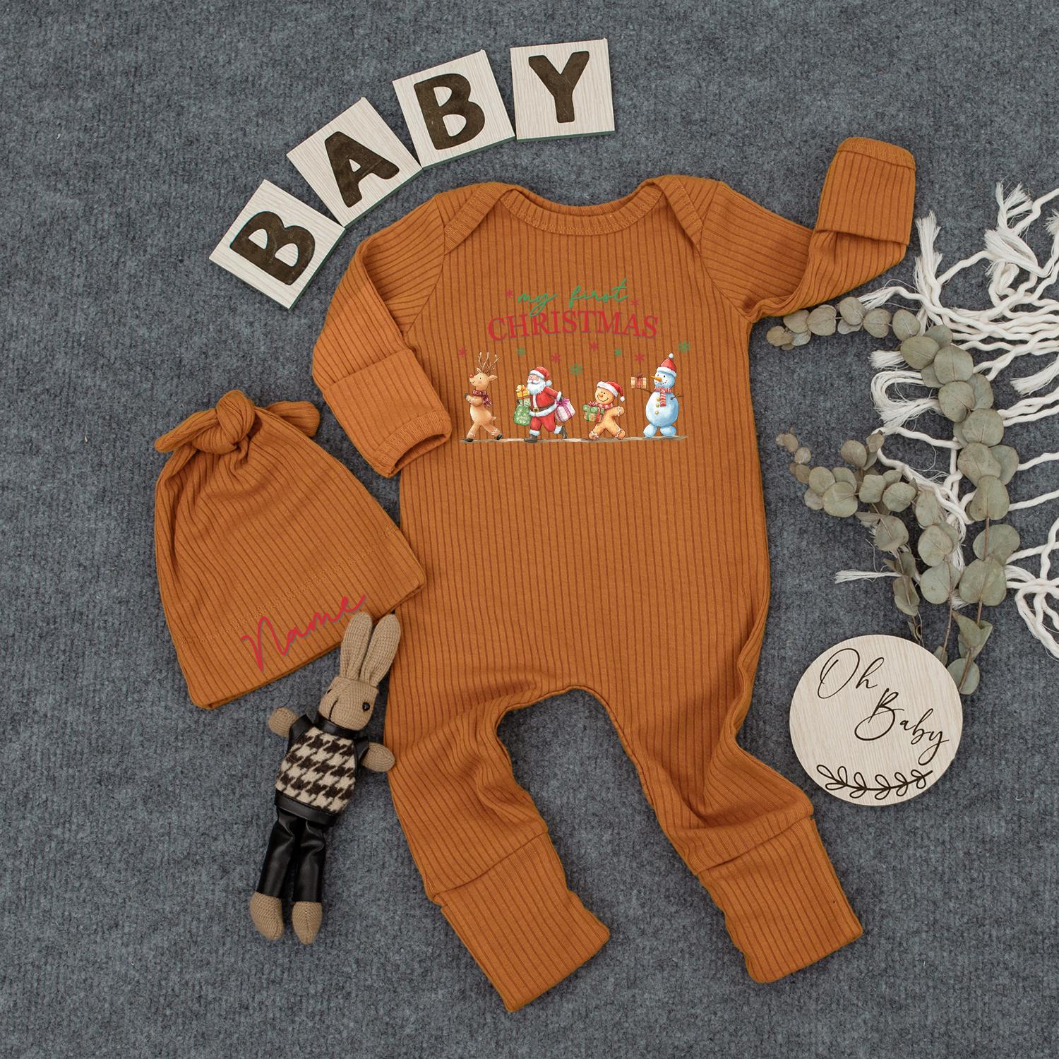 My First Christmas Baby Bodysuit & Hat Set, Reindeer Santa Design, Newborn Girl Boy 1st Xmas Gift, Coming Home Outfit