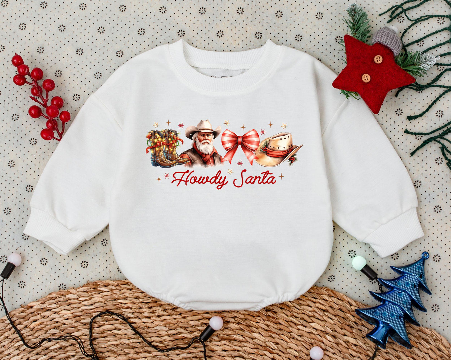 Retro Howdy Santa Romper: Baby's First Christmas Outfit & Gift
