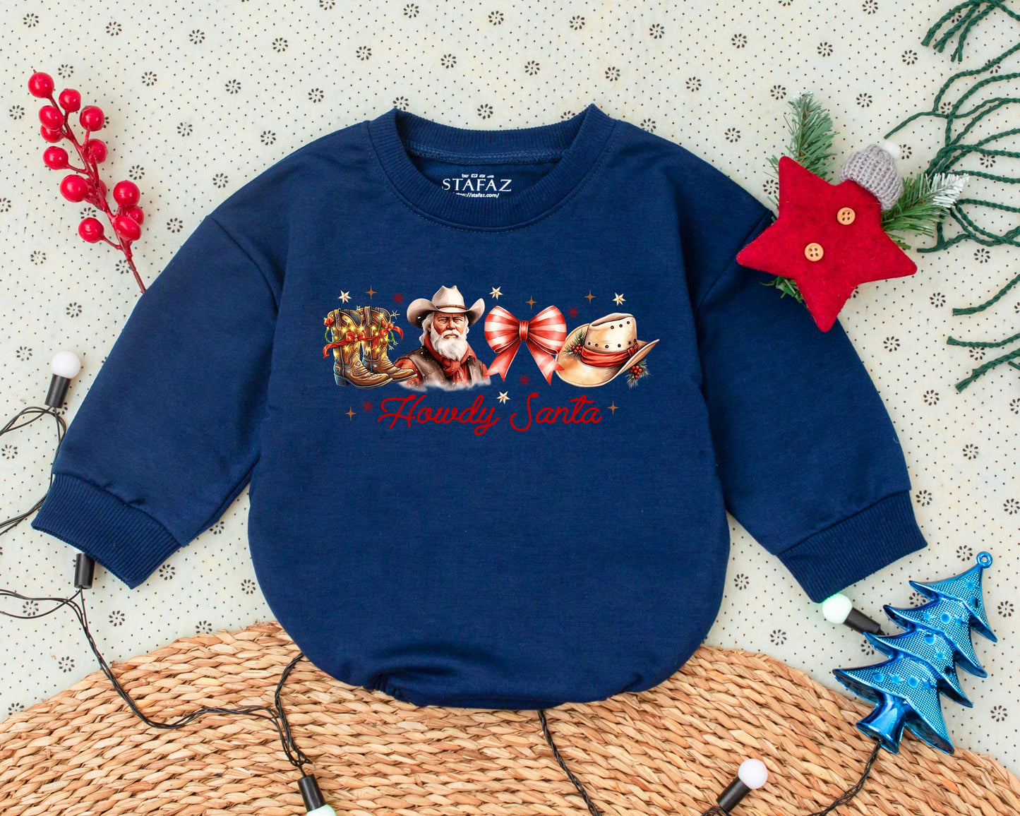 Retro Howdy Santa Romper: Baby's First Christmas Outfit & Gift