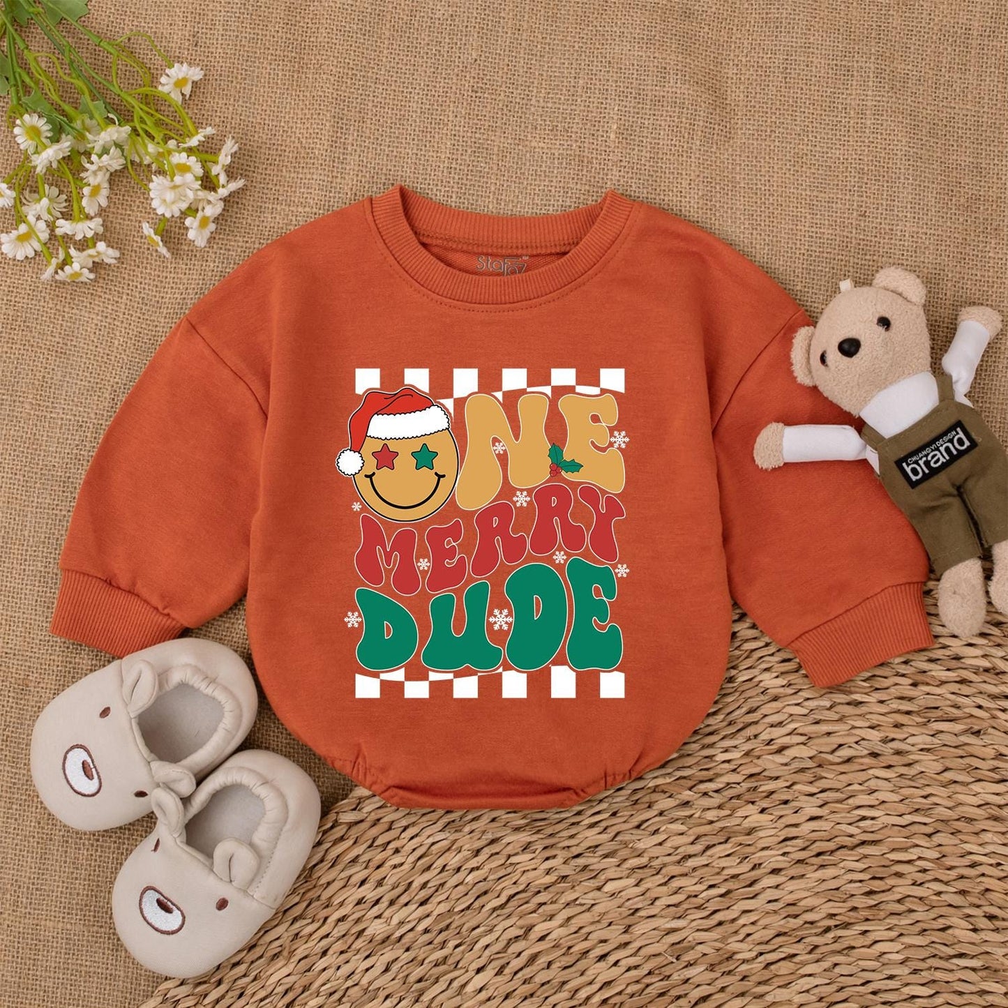 First Christmas Baby Bodysuit, Merry Dude Bubble Romper Outfit