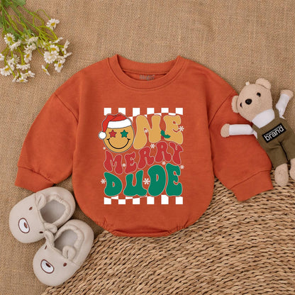 First Christmas Baby Bodysuit, Merry Dude Bubble Romper Outfit