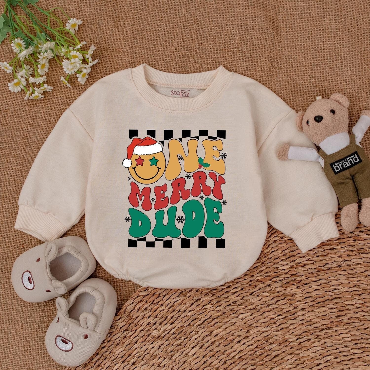 First Christmas Baby Bodysuit, Merry Dude Bubble Romper Outfit