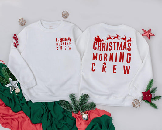 Christmas Morning Crew Matching Family Sweatshirts, Red Vintage Santa Sleigh Design, Mama, Mini & Me, Festive Holiday Outfit, Merry Christmas Sweatshirt