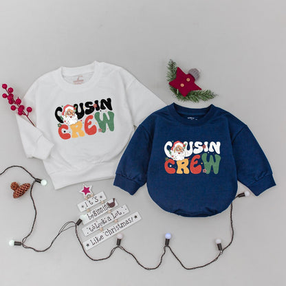 Groovy Cousin Crew Christmas Sweatshirt, Retro Santa Family Matching Xmas Outfit, Fun Holiday Sweatshirts for Baby, Toddler, & Kids 139 chars