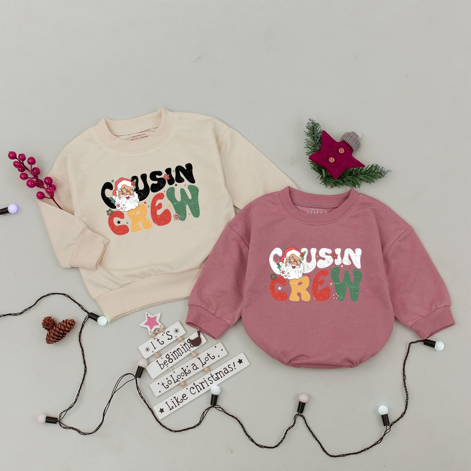 Groovy Cousin Crew Christmas Sweatshirt, Retro Santa Family Matching Xmas Outfit, Fun Holiday Sweatshirts for Baby, Toddler, & Kids 139 chars