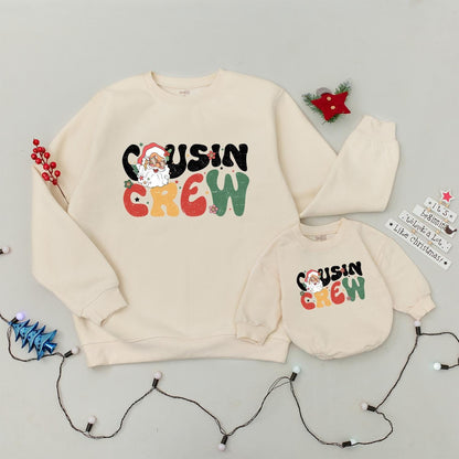 Groovy Cousin Crew Christmas Sweatshirt, Retro Santa Family Matching Xmas Outfit, Fun Holiday Sweatshirts for Baby, Toddler, & Kids 139 chars