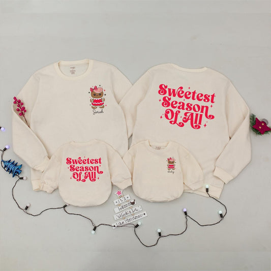 Personalized Gingerbread Sweetest Season Sweatshirt, Baby's First Christmas Cookie Crew, Cute Festive Holiday Sweater for Girls, Infant Xmas Gift 137