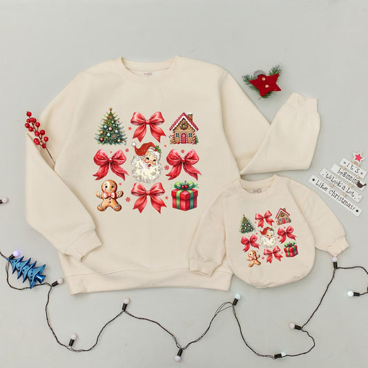 Vintage Christmas Sweatshirt: Retro Santa & Bows Coquette Design for Holiday Cheer, Baby Xmas Outfit, Christmas Tree, Xmas Holiday Gift 133