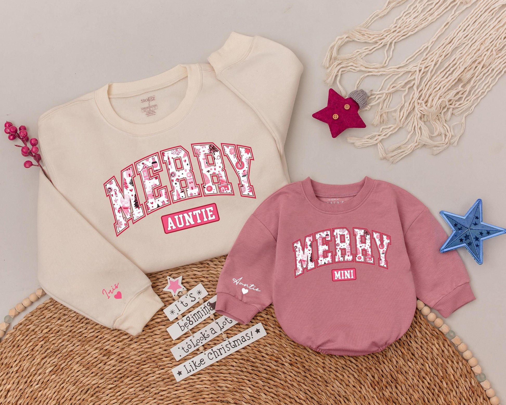 Festive Auntie-Niece Matching Tops, Personalized Holiday Gift Set