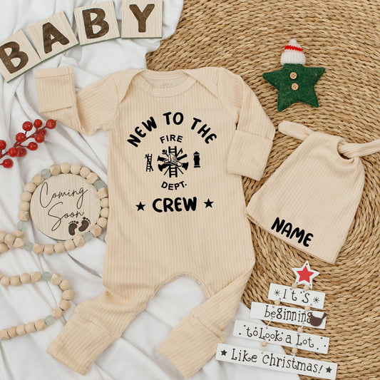 Firefighter Baby Bodysuit & Hat Set New to the Fire Dept Crew Simple Modern Design Newborn Firefighter Gift Shower Present