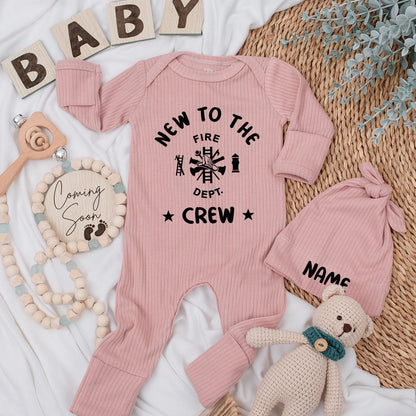 Firefighter Baby Bodysuit & Hat Set New to the Fire Dept Crew Simple Modern Design Newborn Firefighter Gift Shower Present