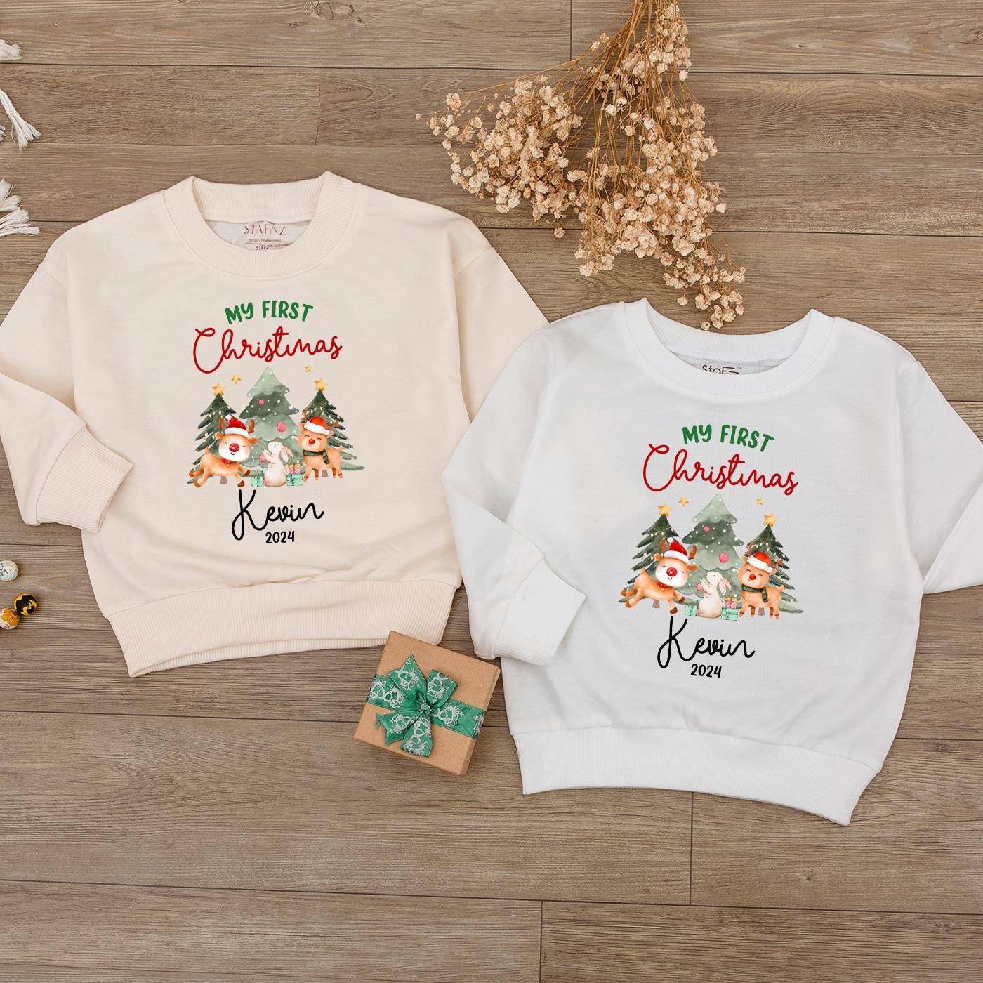 Baby's 1st Christmas Romper - Cute Reindeer Bubble Bodysuit Gift
