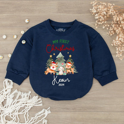 Baby's 1st Christmas Romper - Cute Reindeer Bubble Bodysuit Gift