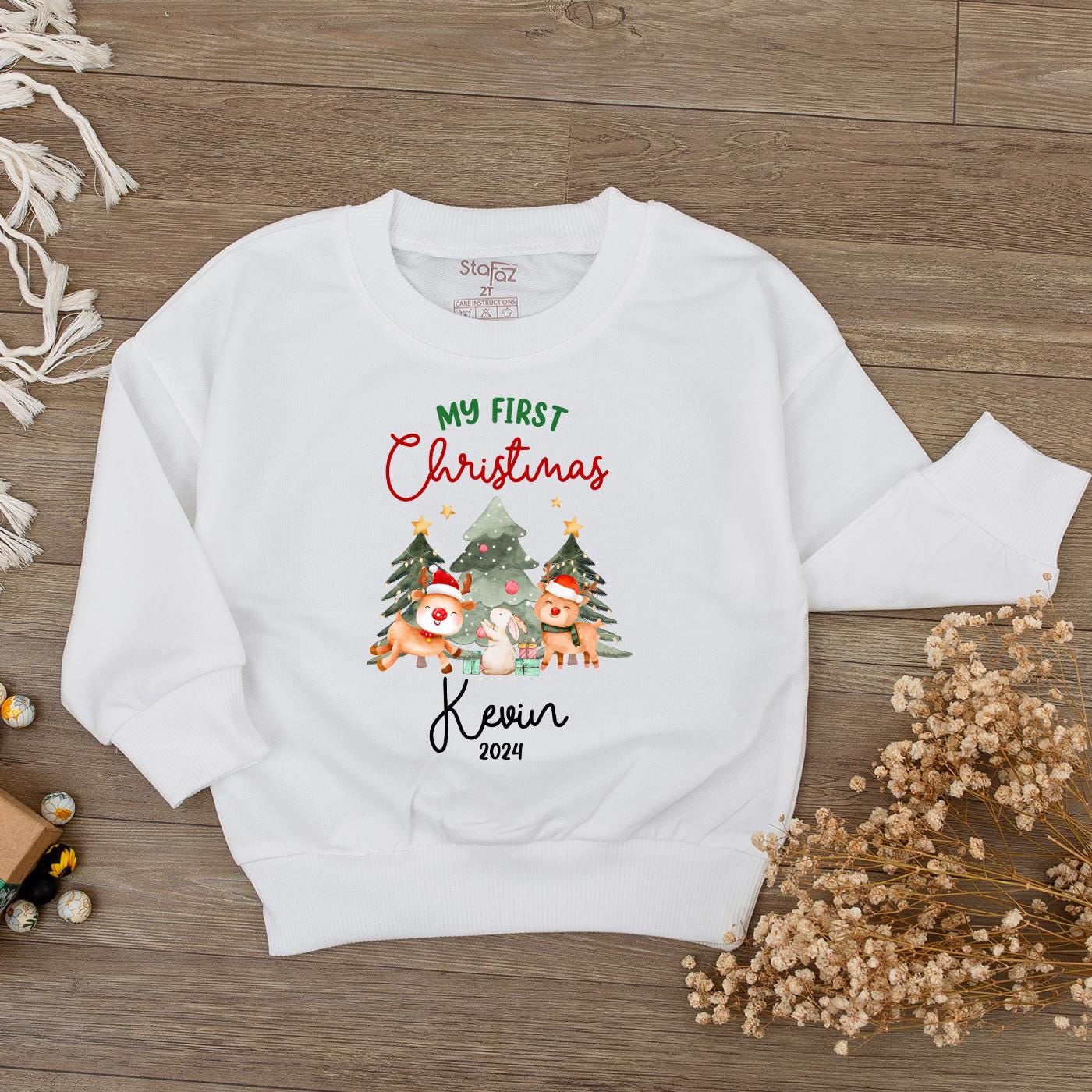 Baby's 1st Christmas Romper - Cute Reindeer Bubble Bodysuit Gift
