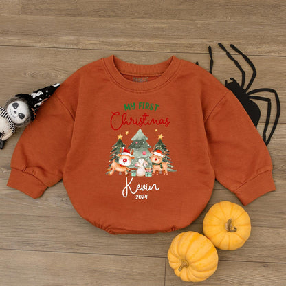 Baby's 1st Christmas Romper - Cute Reindeer Bubble Bodysuit Gift