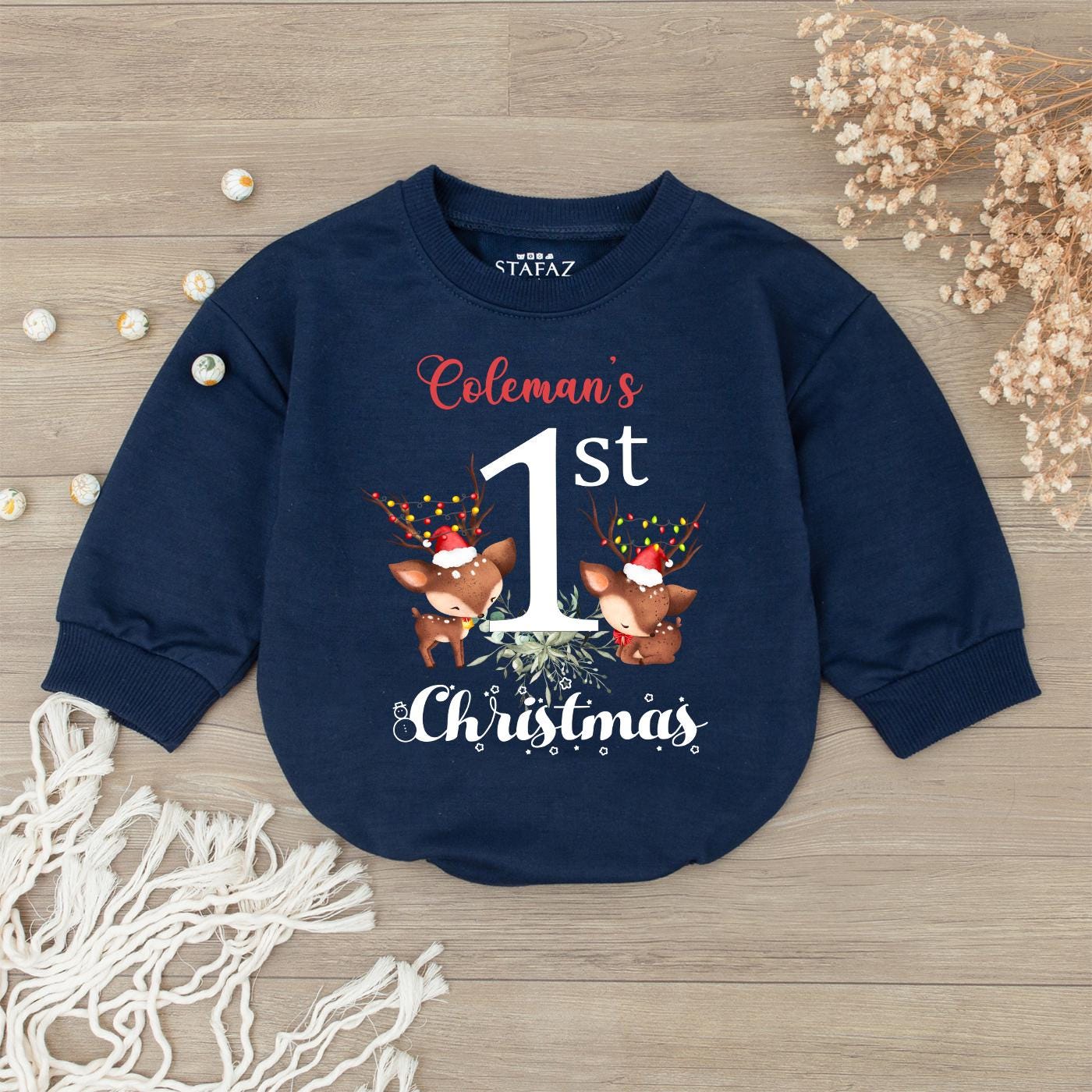 Baby's 1st Christmas Romper Outfit | Cute Reindeer & Santa Bodysuit
