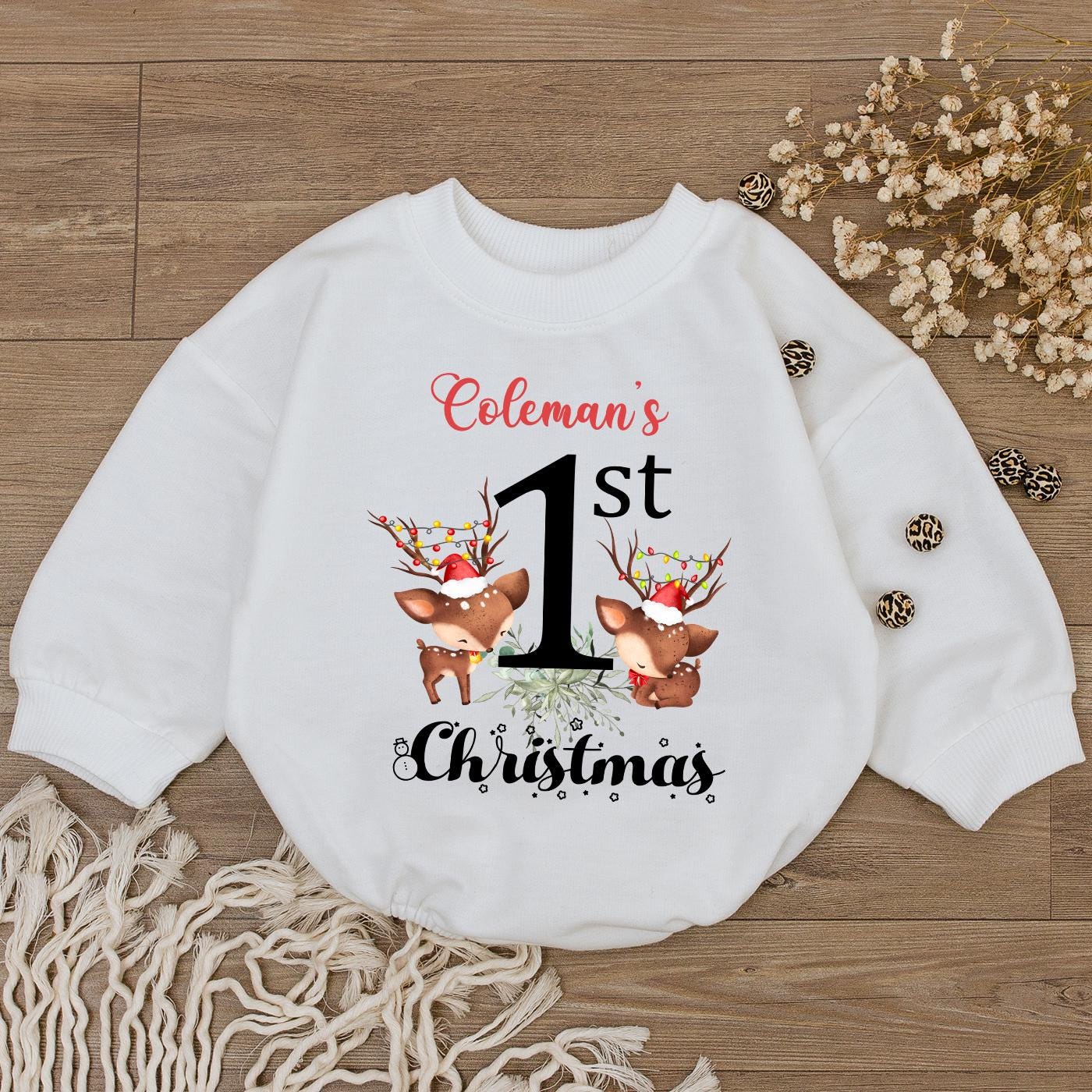 Baby's 1st Christmas Romper Outfit | Cute Reindeer & Santa Bodysuit