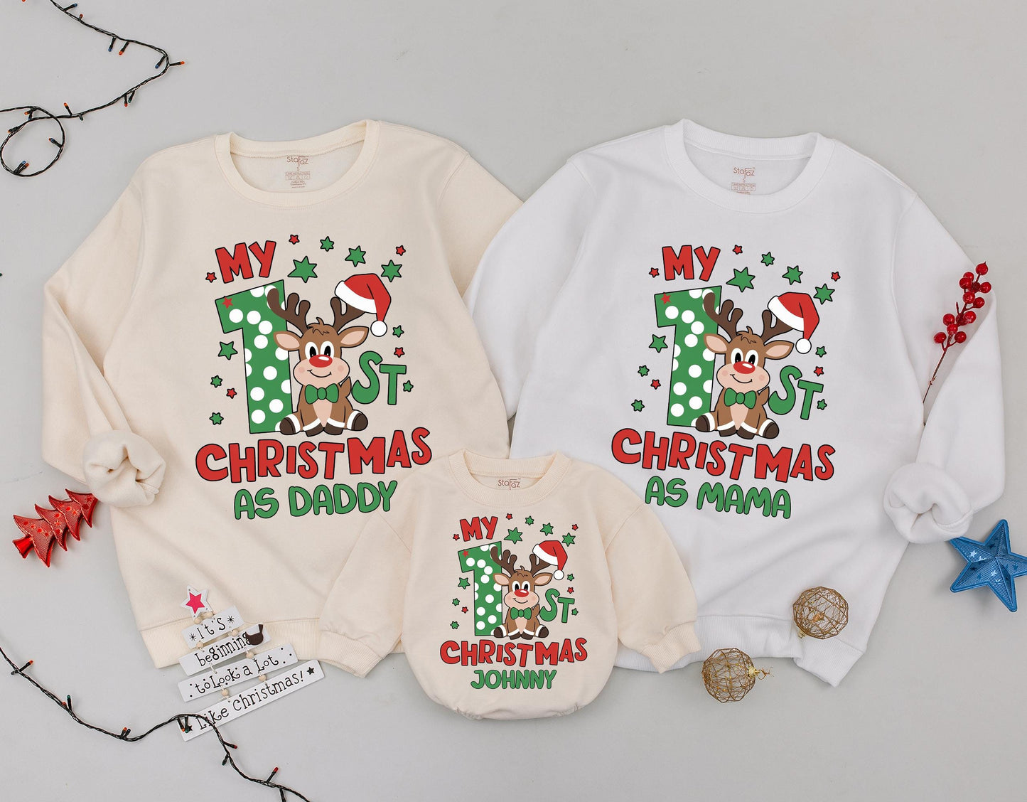 First Christmas Family Sweatshirt Set: Funny Holiday Tee & Gift