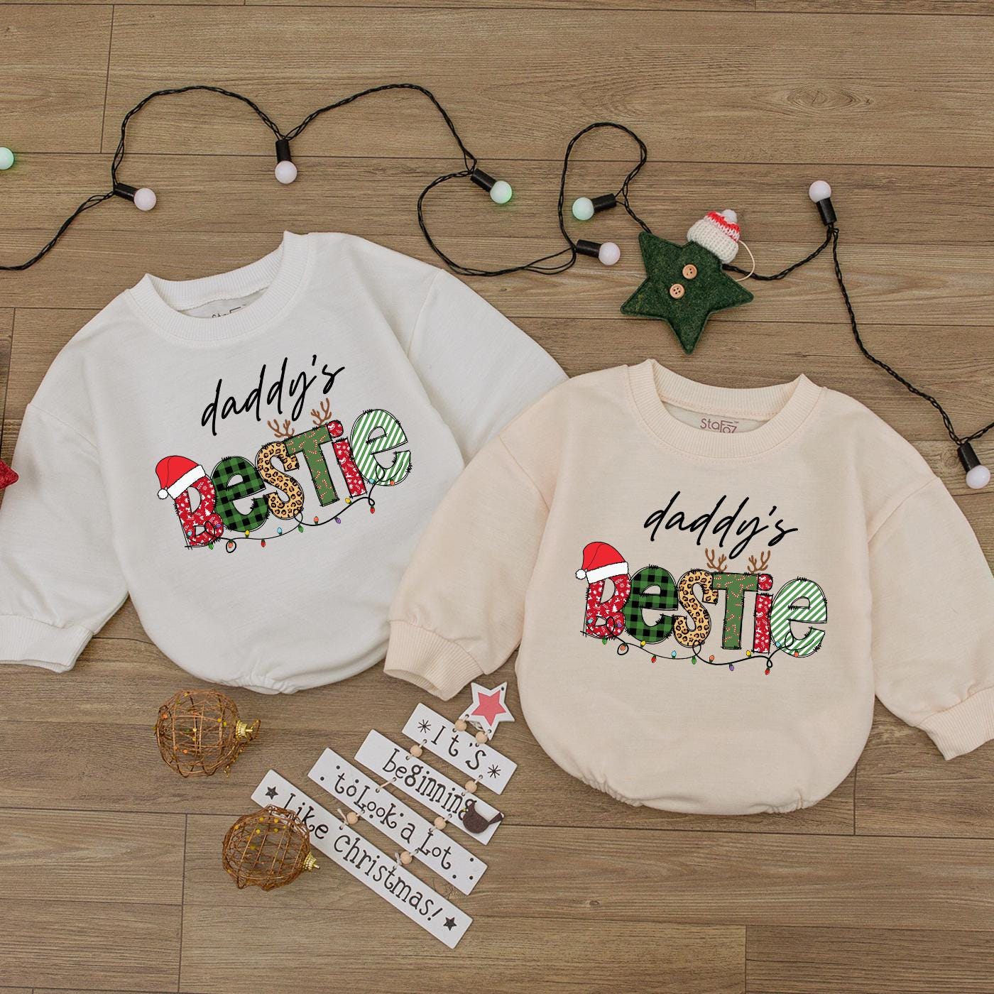 Daddy's Bestie Xmas Romper - Cute 1st Christmas Baby Outfit