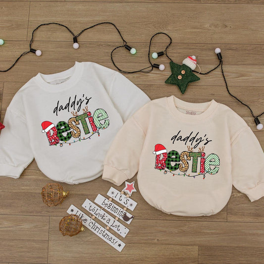 Daddy's Bestie Xmas Romper - Cute 1st Christmas Baby Outfit