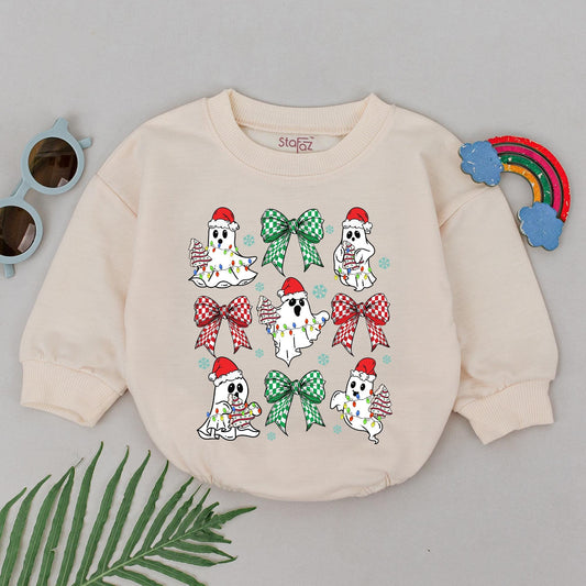 Festive Ghost Baby Romper – Perfect 1st Xmas Outfit & Shower Gift