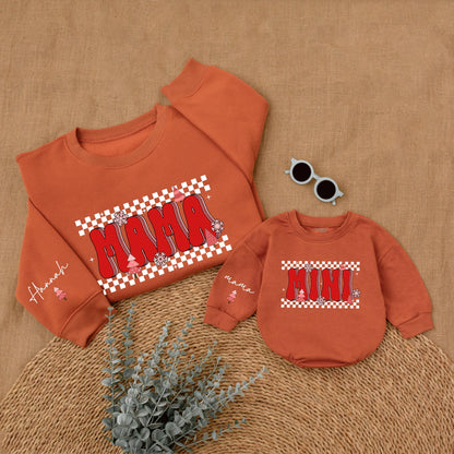 Matching Checkered Christmas Sweatshirts for Mom and Mini Family