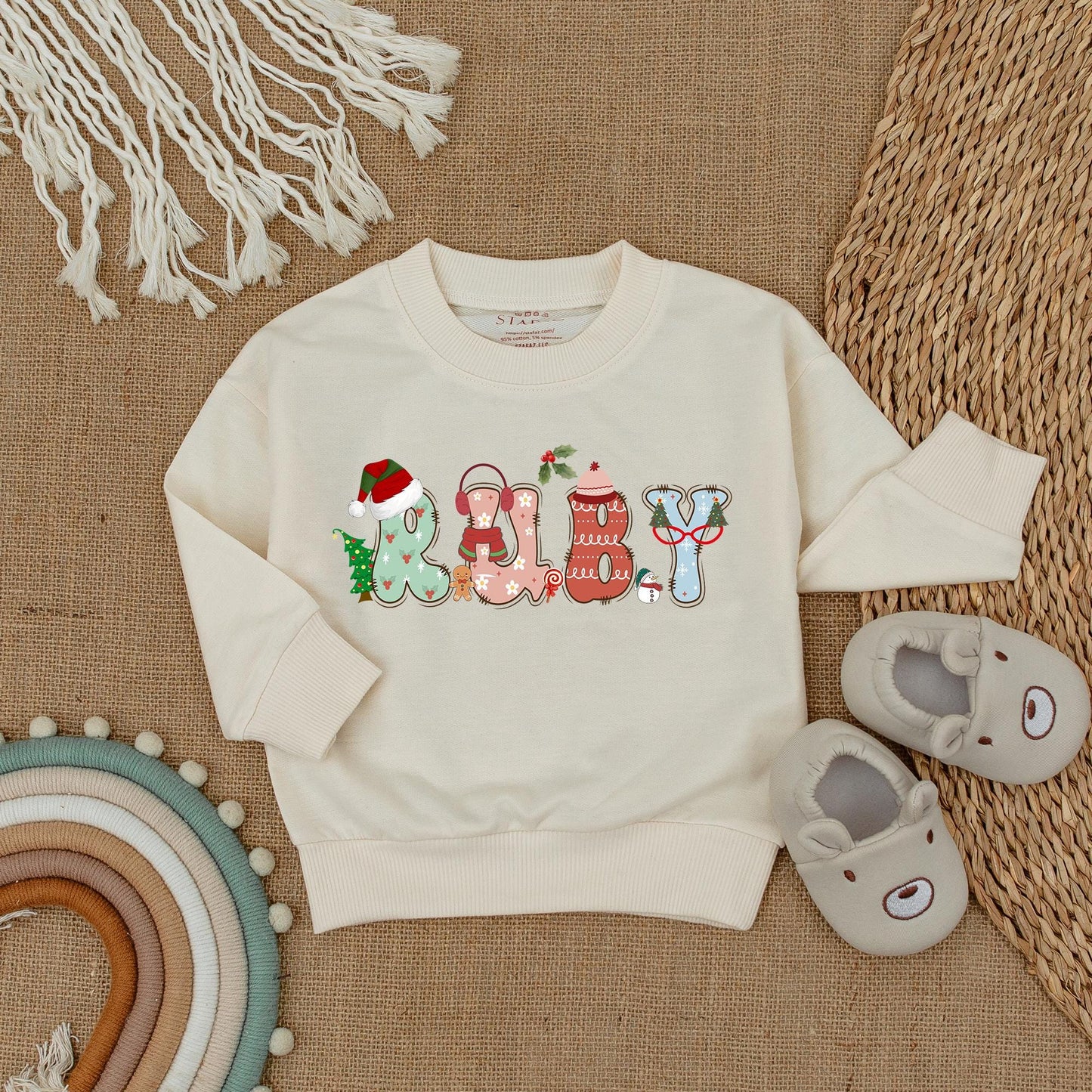 Festive Personalized Christmas Sweatshirt, Whimsical Toddler Shirt for Baby, Custom Name Holiday Gift Reby Milo Design, Soft Cotton Christmas Pajamas 138