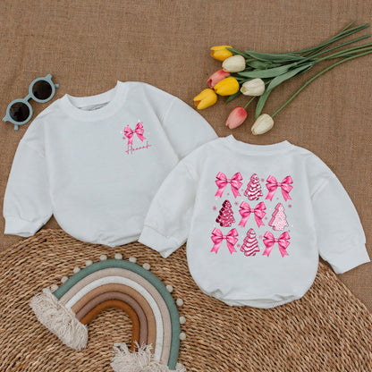 Pink Bow Christmas Romper: My First Christmas Baby Outfit