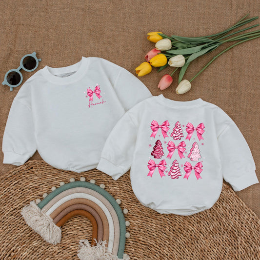 Pink Bow Christmas Romper: My First Christmas Baby Outfit